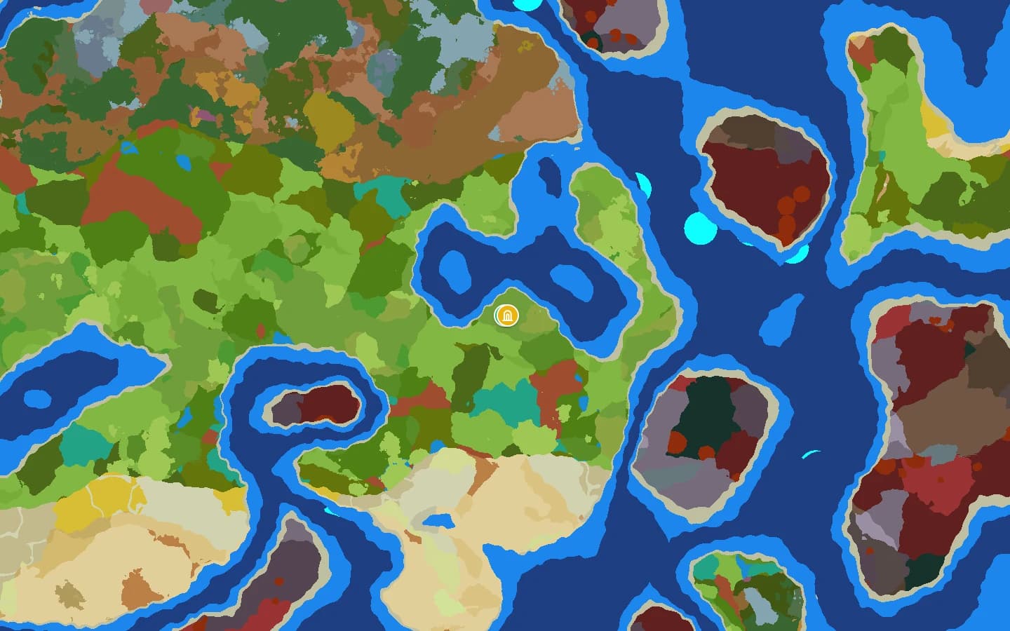 Seed map of Hytale seed 191551 around the spawn: a single marker for the world spawn and the temple portal, on a river plain between two lakes